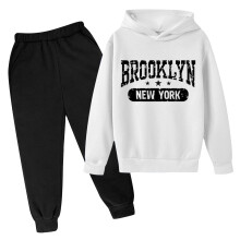 Ediodpoh Jungen Herbst/Winter Hoodie Pullover Set, Buchstabenprint, Langarm, Freizeitoutfit für Kinder, Weiß, 4-5 Jahre