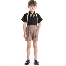 Zweiteiliger Anzug für Jungen – Hemd mit Blumenmuster und Shorts mit Trägern, Sommer-Schuluniform, Foto-Outfit, Schwarz, passend für