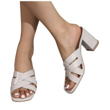 Damesschoenen, Sandalen voor dames, Casual damesmode, Nieuwe lenteschoenen, Effen kleur, Vierkante neus, Dikke hak, Hoge hakken, Wit 9