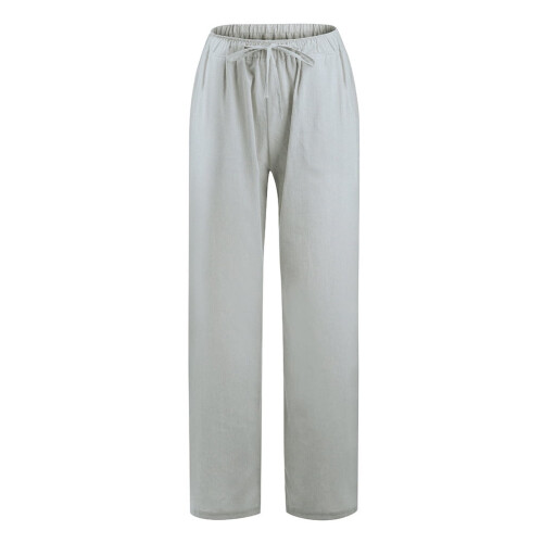 UTTOASFAY Γυναικείο Παντελόνι Γυναικείο Casual Μονόχρωμο Παντελόνι Βαμβάκι Λινό 2