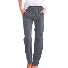 Leinenhose für Damen, sommerlich, lässig, hochgeschnitten, mit Kordelzug und Taschen, Größe S