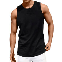 Sommerliches, schwarzes Tanktop aus Baumwolle für Herren – Atmungsaktives Sport-Unterhemd mit Rundhalsausschnitt für Fitnessstudio und Alltag –