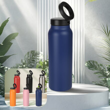 EASTIN magnetische sportwaterfles van roestvrij staal, 710 ml/1 liter, houdt water 24 uur koud en 12 uur warm, lekvrij, met handvat en rietje –