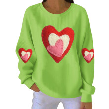 Damen-Sweatshirt mit Herzmotiv zum Valentinstag, gerippt, Rundhalsausschnitt, lang