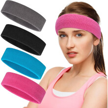 Conjunto de 4 faixas de cabeça absorventes de algodão para homens e mulheres – compatíveis com tênis, basquete, futebol e ginástica.