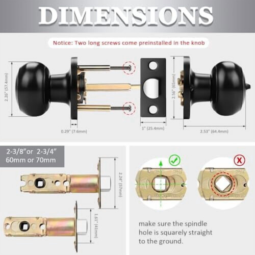 Round Privacy Door Knobs with Thumb Turn Lock Black 6-Pack 2