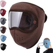 Ademend, warm wintermasker met afneembare bril, winddicht en condensvrij, volledige gezichtsbescherming, fleece thermisch, unisex (koffiekleur)