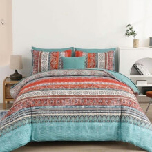 Set de pilotă Boho din microfibră, 8 piese, cu dungi teracotă