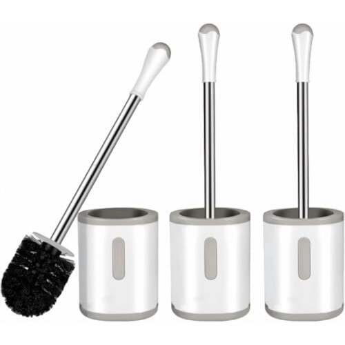 Toilet Brush & Holder Set 3-Pack White Grey
