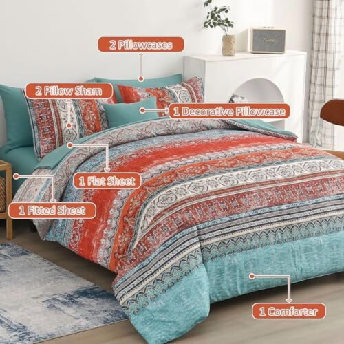 Set de pilotă Boho din microfibră, 8 piese, cu dungi teracotă 1