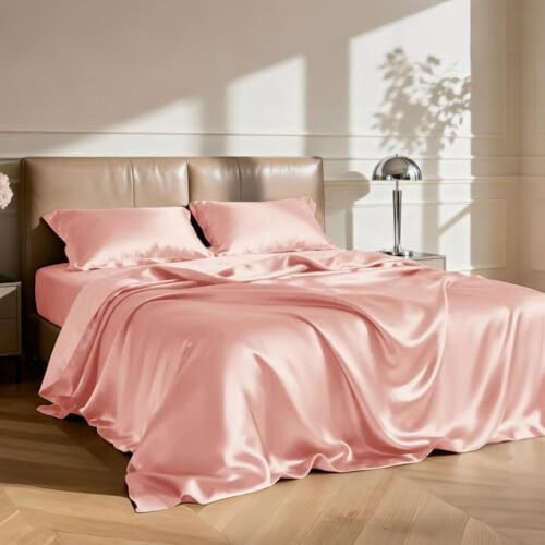 Σετ σεντόνια 4 τεμαχίων από σατέν King – Coral Silky Deep Pocket, Πολυτελής μεταξωτή αίσθηση (1 1