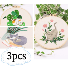 Borduurpakket voor beginners met kattenmotief en 20 cm borduurring, complete startersset voor volwassenen