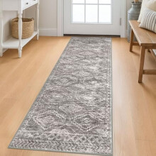 Tapis de couloir bohème 60 x 180 cm, lavable et antidérapant, couleur taupe, à poils courts, idéal pour le couloir, l'entrée, la chambre ou le