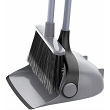 Broom and Dustpan Set with Adjustable Long Handle, Upright Combo for Floor, Cleaning Lobby, Gray