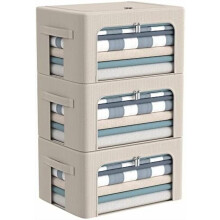 3-Pack Foldable Frame Storage Boxes with Clear Window & Handles, Oxford Fabric, 22L, Beige – Compatible with Closet Organizers
