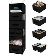 Hängender Kleiderschrank-Organizer mit 6 Fächern, 5 Schubladen und 6 Taschen, Schwarz, 1 Stück