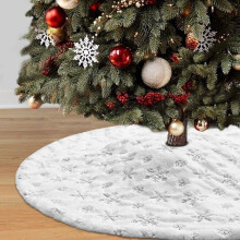 Christmas Sequin Tree Skirt, White Soft Thick with Silver Snowflakes Decorations for 4FT 7FT 8FT 12FT Xmas Tree - Holiday Party Decor