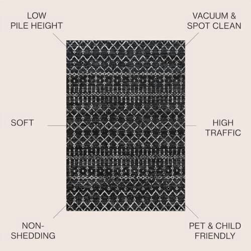 Boho vintage diamond area rug black ivory 3x3 ft 1