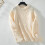 Women's Beige Ribbed-Cuff Round-Neck Sweater M 4