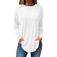 Blusas de manga larga para mujer, túnicas de cuello redondo, blusas de color liso, camisas fruncidas de moda, camisetas de corte holgado, sudaderas,
