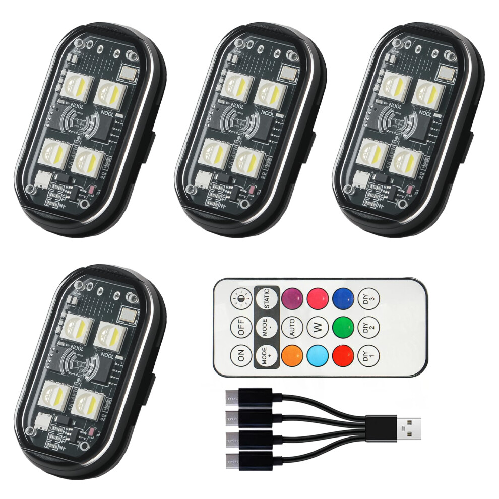 2025 Wireless Remote Led Strobe Lights For Cars, 8 Rgb Colors, Usb Rechargeable, Ip65 Waterproof, 4Pcs 9169991182360