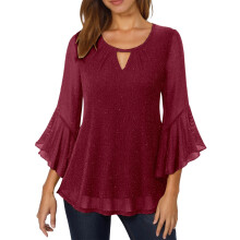 Top de lentejuelas de manga larga para mujer, estilo carnaval, ideal para vacaciones. Blusa de moda con cuello redondo holgado, elegante y casual,