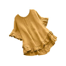 Top da donna in cotone a maniche lunghe, tinta unita, con scollo a V, top estivi da donna a maniche lunghe 2023