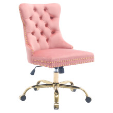 PAPROOS Pink Velvet Vanity Chair with Golden Metal Base
