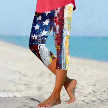 Kvinders yogabukser til uafhængighedsdag – højtaljede, strækbare 7/8-leggings, amerikansk flagprint, spandex-polyesterblanding, S-4XL