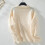 Women's Beige Ribbed-Cuff Round-Neck Sweater M 3