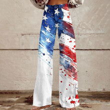 Dámské vlastenecké kalhoty s hvězdami a širokými nohavicemi - vintage potisk, rovné nohavice, ležérní cargo kalhoty s kapsami, velikost