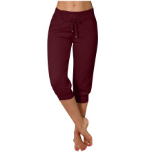 Pantaloni Capri pentru femei, talie joasă, cu șnur, lungime 7/8 - Croială slim, elastică, cu buzunare, pantaloni sport confortabili, crop, pentru