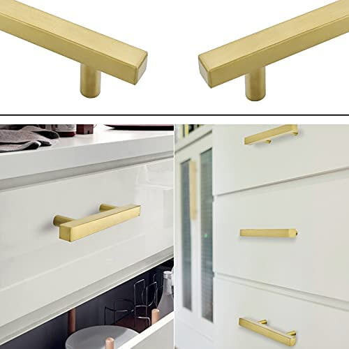 Gold Brushed Brass Cabinet Pulls 3" Hole Centres (Pack of 2