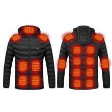 Varmejakke til mænd og kvinder, 3 varmeniveauer, 17 zoner, kompatibel med udendørsaktiviteter, sort, 4XL