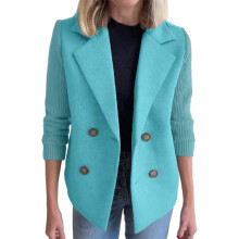 Kukoosong Damen-Shacket-Jacke, langärmelig, mit Reißverschluss, Wollmantel, Winterjacke, warm, ohne Kapuze