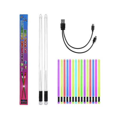 LED Light Emitting Drumsticks 15 Colour Gradient USB Rechargeable+Switch Electronic Drumsticks for Stage Performance 1