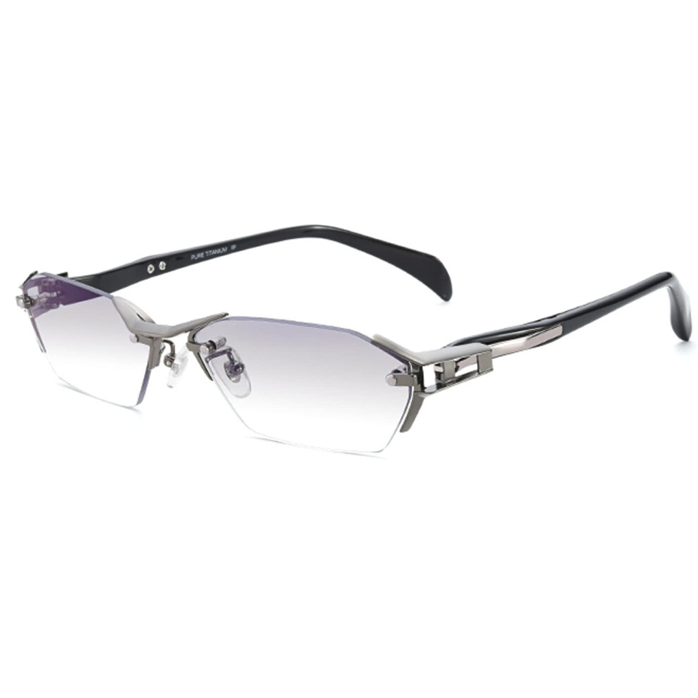 Blue/Light/Grey Titanium Rimless Blocking Reading Glasses For Men Anti Glare 2.0X Magnification
