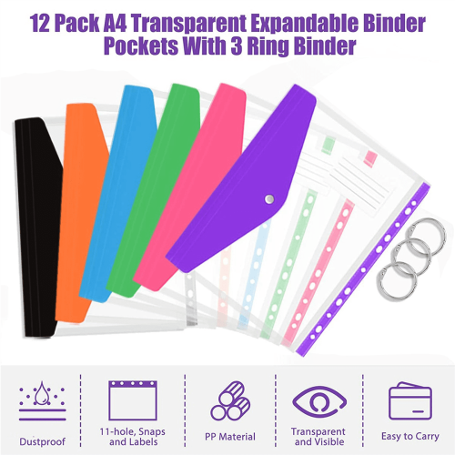 24 τεμάχια φακέλους A4 Binder με δυνατότητα επέκτασης, διαφανείς πλαστικές θήκες για 2