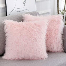 2-pakning rosa putetrekk i fuskepels, 20x20", merinoull, blush-aktige, fluffy putetrekk til sofa og soverom – kompatibel med standard puteinnlegg