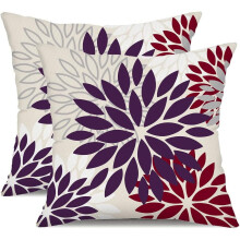 Capas de almofada florais em tom vinho roxo, 45x45 cm, conjunto com 2 unidades, capas de almofada impermeáveis em linho para uso interno e externo