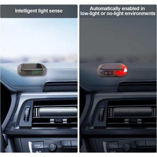 Car AntiTheft LED Light Solar Powered Security with Smart Sensor and USB Charging Red 2