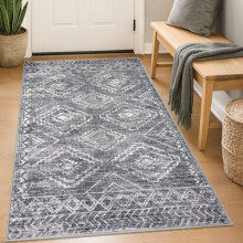 Boho area rug grey geometric 3x5 ft washable non-slip