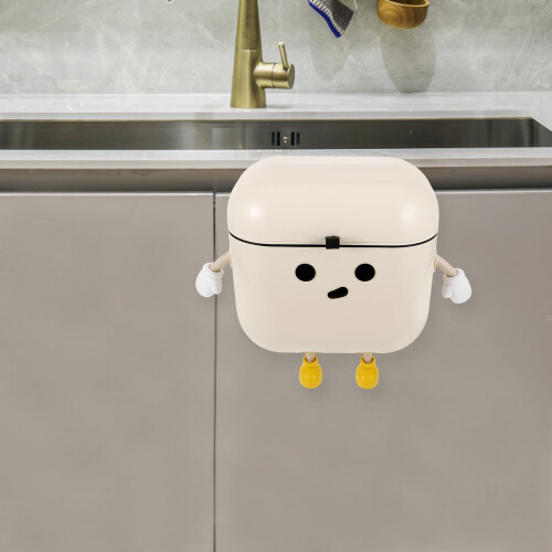Beige Hanging Kitchen Trash Can with Lid26x25x15cm 1