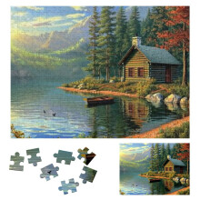 Quebra-cabeça de madeira com tema de cabana, barco e lago - Desafio difícil para adultos - Presente ideal para família e amigos - 500 peças