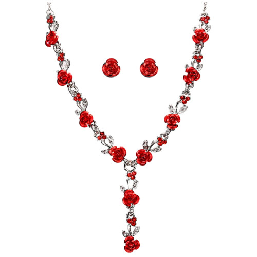 Conjunto de colar e brincos com rosas, ideal para casamentos e festas.