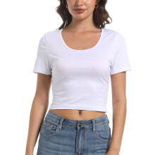 T-shirts courts à col rond et manches courtes pour femmes, coupe ajustée