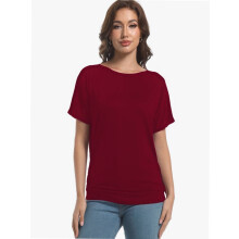 T-shirts décontractés pour femmes, manches courtes, col bateau, hauts froncés, vêtements d'été légers