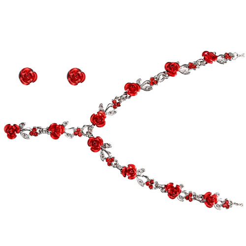Conjunto de colar e brincos com rosas, ideal para casamentos e festas. 2