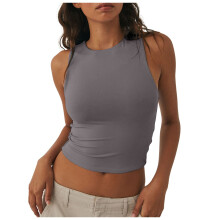 Camisetas cortas sin mangas para mujer, con doble forro, informales, básicas, para hacer ejercicio, lindas, de verano, ajustadas, para yoga.