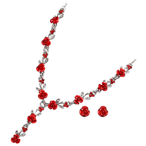 Conjunto de colar e brincos com rosas, ideal para casamentos e festas. 1